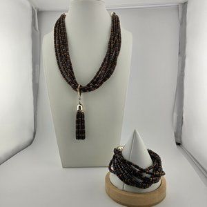 Vintage Jay King DTR coral beaded necklace with tassel + Bracelet